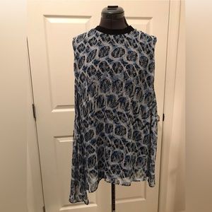 Rachel Roy Animal Print Shirt 2X, 18W, 20W, Sheer, Sleeveless, Asymmetrical